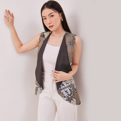 Odza Baju Couple Batik Pria Wanita Kemeja Lengan Panjang Outer Rompi Luaran Praduta