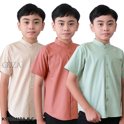 Odza Baju Koko Anak Cowok Lengan Pendek 2-12 Tahun Malika Coklat Cream Salmon Sage