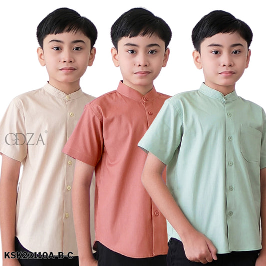 Odza Baju Koko Anak Cowok Lengan Pendek 2-12 Tahun Malika Coklat Cream Salmon Sage
