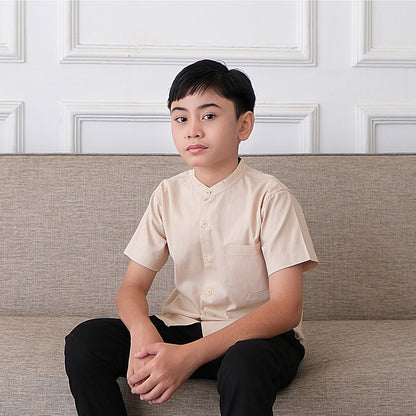 Odza Baju Koko Anak Cowok Lengan Pendek 2-12 Tahun Malika Coklat Cream Salmon Sage