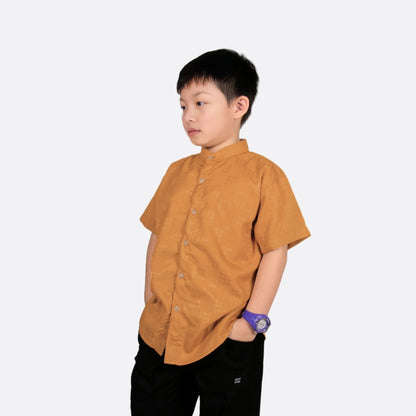 Odza Baju Kemeja Imlek Kerah Shanghai Koko Anak Laki Lengan Pendek Vanhart 2-12 Tahun Kuning Mustard