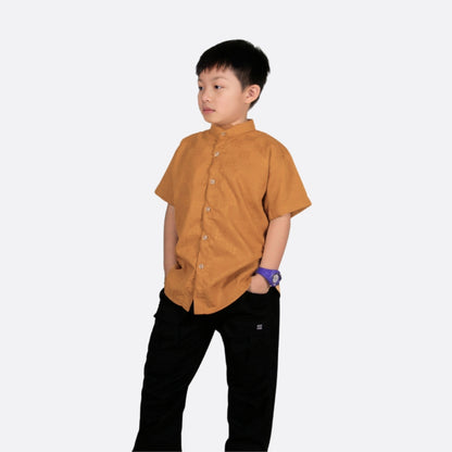 Odza Baju Kemeja Imlek Kerah Shanghai Koko Anak Laki Lengan Pendek Vanhart 2-12 Tahun Kuning Mustard