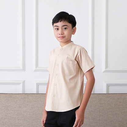 Odza Baju Koko Anak Cowok Lengan Pendek 2-12 Tahun Malika Coklat Cream Salmon Sage