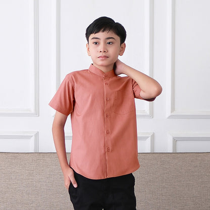 Odza Baju Koko Anak Cowok Lengan Pendek 2-12 Tahun Malika Coklat Cream Salmon Sage