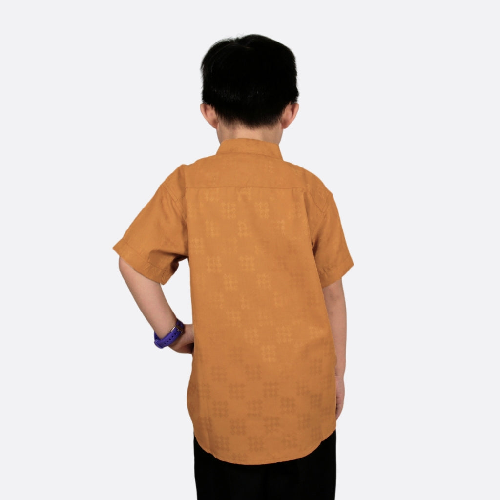 Odza Baju Kemeja Imlek Kerah Shanghai Koko Anak Laki Lengan Pendek Vanhart 2-12 Tahun Kuning Mustard