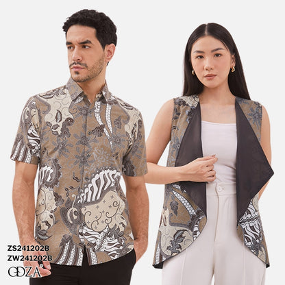 Odza Baju Couple Pria Wanita Kemeja Batik Rompi Outer Lengan Pendek Outfit Pesta Seragam Kasual Sadajiwa