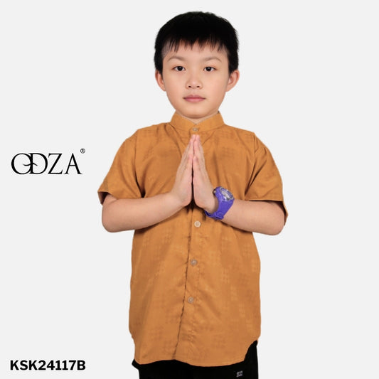 Odza Baju Kemeja Imlek Kerah Shanghai Koko Anak Laki Lengan Pendek Vanhart 2-12 Tahun Kuning Mustard