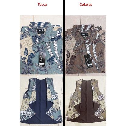 Odza Baju Couple Batik Pria Wanita Kemeja Lengan Panjang Outer Rompi Luaran Praduta