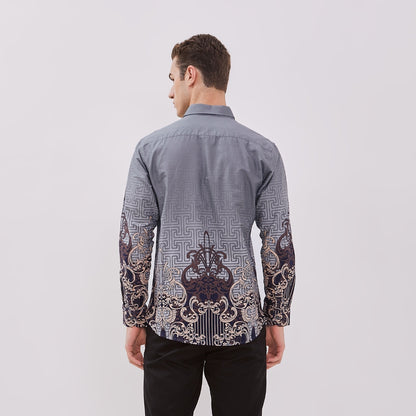 Odza Baju Atasan Kemeja Batik Pria Modern Slim Fit Solo Lengan Panjang Jumbo Didikia