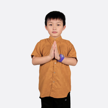 Odza Baju Kemeja Imlek Kerah Shanghai Koko Anak Laki Lengan Pendek Vanhart 2-12 Tahun Kuning Mustard