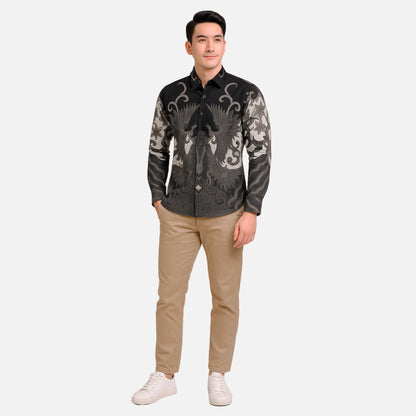 Odza Kemeja Rompi Batik Keluarga Baju Hem Couple Pria Wanita Pesta Pasangan Hitam Lengan Panjang Slim Fit Jumbo Allsize Grevisha