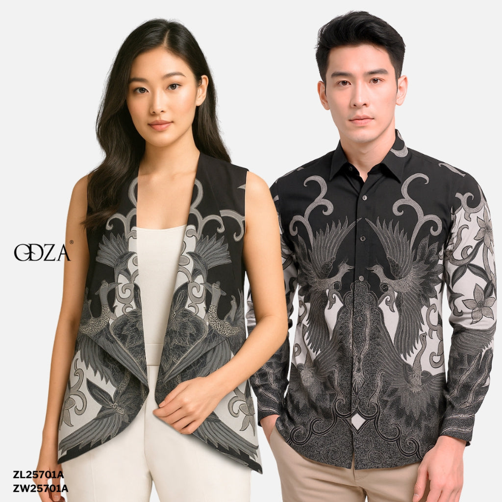 Odza Kemeja Rompi Batik Keluarga Baju Hem Couple Pria Wanita Pesta Pasangan Hitam Lengan Panjang Slim Fit Jumbo Allsize Grevisha