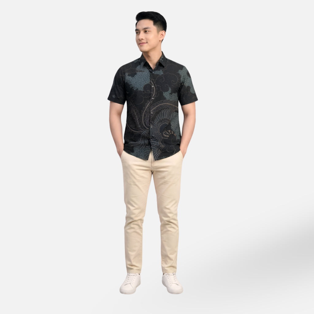 Odza Batik Couple Set Kemeja Pria Blouse Wanita Lengan Pendek Katun Premium Kondangan Modern Kivandra Hitam