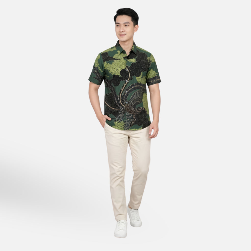 Odza Batik Couple Set Kemeja Pria Blouse Wanita Lengan Pendek Katun Premium Kondangan Modern Rasendiya Hijau