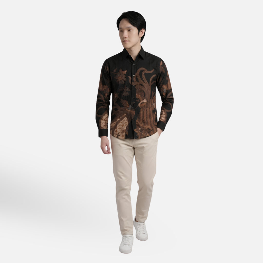 Odza Batik Couple Set Kemeja Pria Blouse Wanita Lengan Panjang 7/8 Slim Fit Katun Premium Kondangan Modern Tsamara Hitam