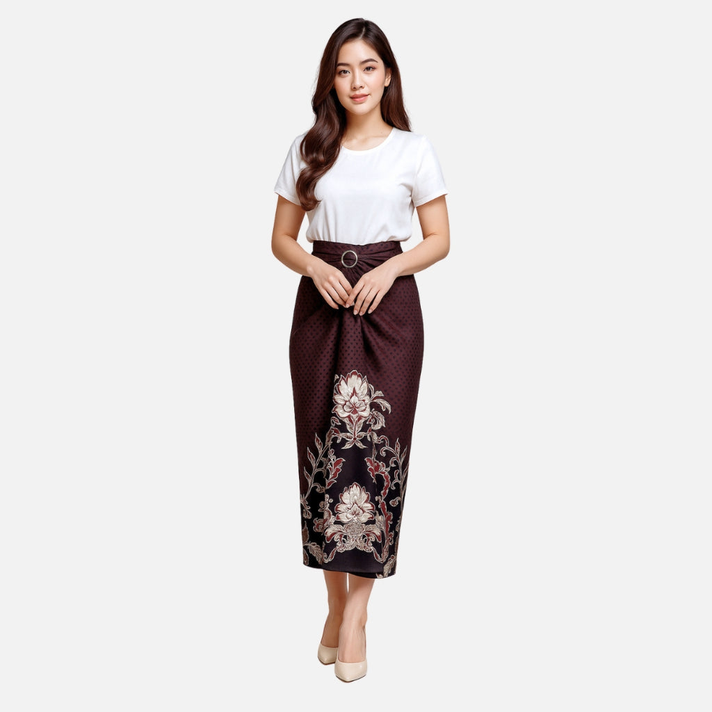 Set Kemeja Batik Couple Rok Lilit Kebaya Jumputan Pria Wanita Lengan Panjang Hitam Halmara