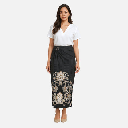 Set Kemeja Lengan Panjang Rok Lilit Couple Batik Kebaya Jumputan Pria Wanita Hitam Hanusa