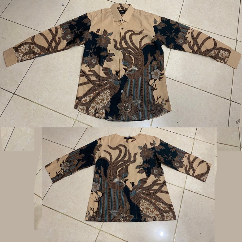 Odza Batik Couple Set Kemeja Pria Blouse Wanita Lengan Panjang 7/8 Slim Fit Katun Premium Seragam Keluarga Modern Aswana Cream