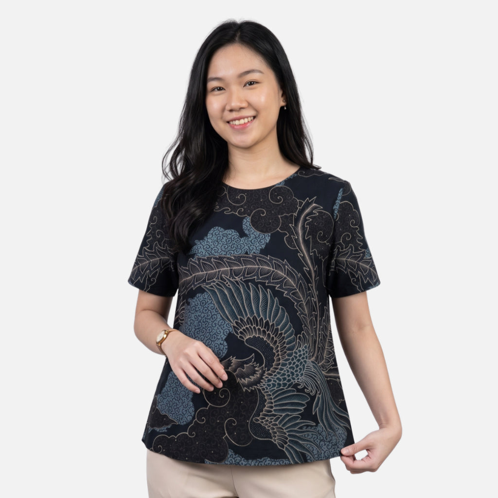 Odza Batik Couple Set Kemeja Pria Blouse Wanita Lengan Pendek Katun Premium Kondangan Modern Kivandra Hitam