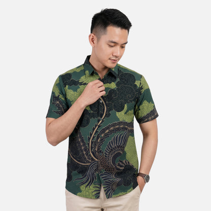 Odza Batik Couple Set Kemeja Pria Blouse Wanita Lengan Pendek Katun Premium Kondangan Modern Rasendiya Hijau