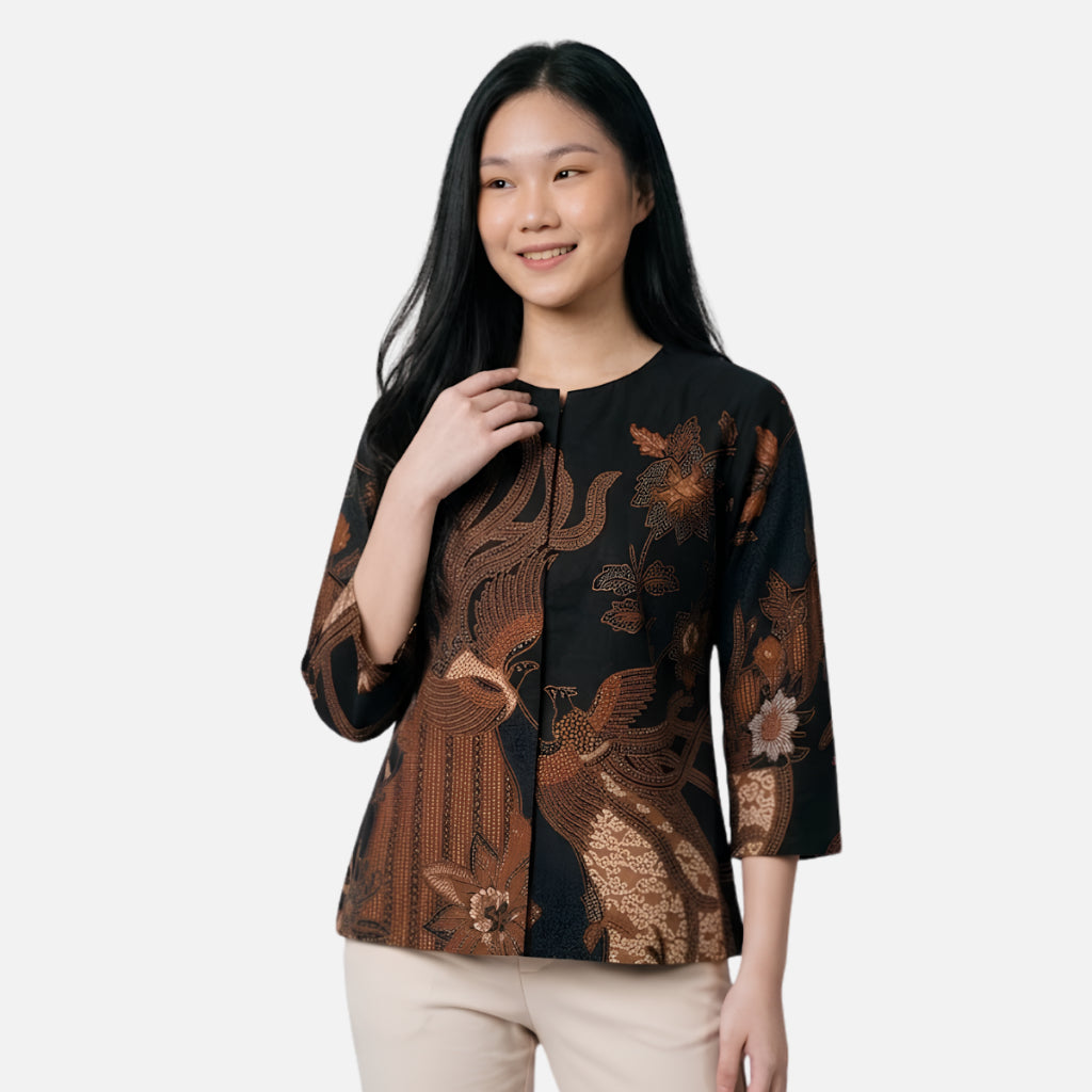 Odza Batik Couple Set Kemeja Pria Blouse Wanita Lengan Panjang 7/8 Slim Fit Katun Premium Kondangan Modern Tsamara Hitam