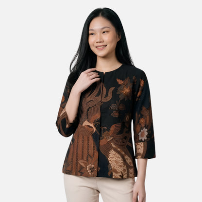 Odza Batik Couple Set Kemeja Pria Blouse Wanita Lengan Panjang 7/8 Slim Fit Katun Premium Kondangan Modern Tsamara Hitam