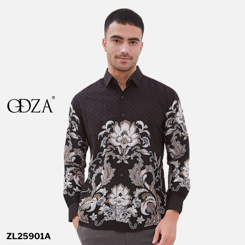 Set Kemeja Lengan Panjang Rok Lilit Couple Batik Kebaya Jumputan Pria Wanita Hitam Hanusa