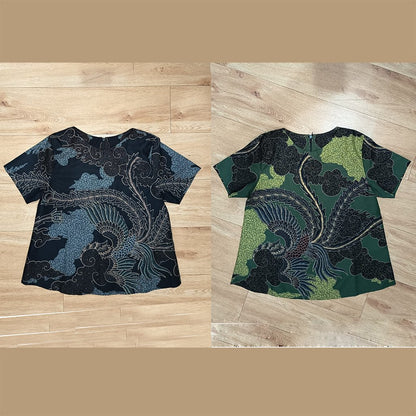Odza Blouse Batik Wanita Lengan Pendek Atasan Kemeja Kerja Kondangan Modern Katun Premium Claura Hitam Hijau