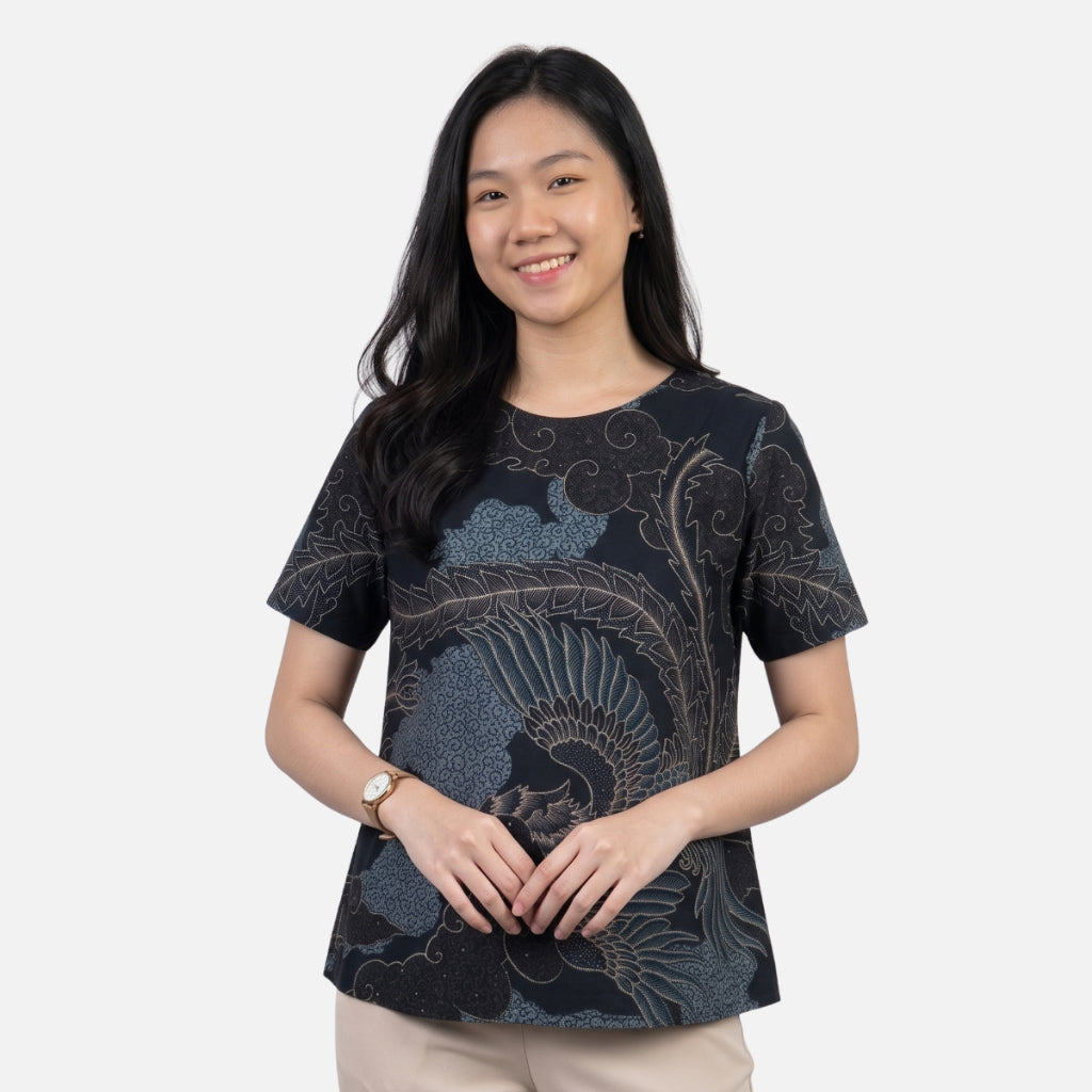 Odza Batik Couple Set Kemeja Pria Blouse Wanita Lengan Pendek Katun Premium Kondangan Modern Kivandra Hitam