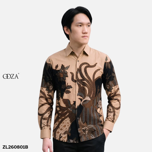 Odza Batik Couple Set Kemeja Pria Blouse Wanita Lengan Panjang 7/8 Slim Fit Katun Premium Seragam Keluarga Modern Aswana Cream