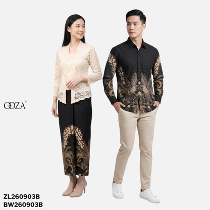 Odza Batik Couple Set Kemeja Pria Lengan Panjang Rok Lilit Wanita Katun Premium Kondangan Seragam Modern Renatisa Hitam