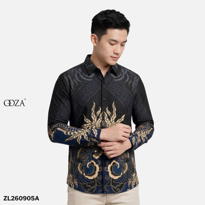 Odza Kemeja Batik Pria Slim Fit Lengan Panjang Katun Premium Baju Kerja Kondangan Modern Dariafa Hitam Cream