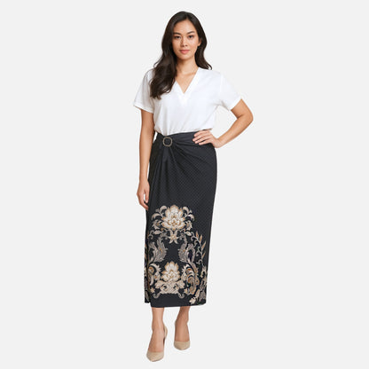 Set Kemeja Lengan Panjang Rok Lilit Couple Batik Kebaya Jumputan Pria Wanita Hitam Hanusa