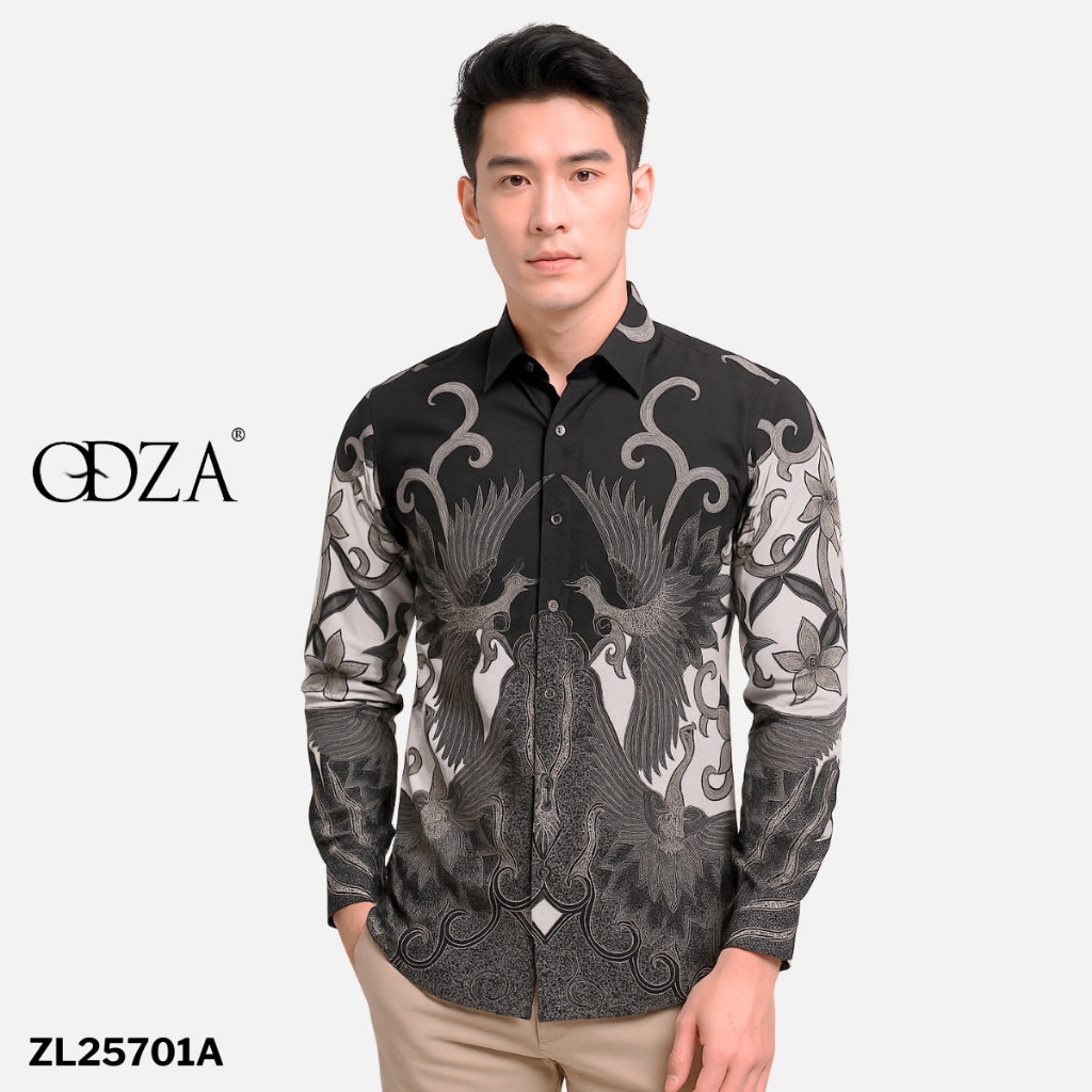Odza Kemeja Rompi Batik Keluarga Baju Hem Couple Pria Wanita Pesta Pasangan Hitam Lengan Panjang Slim Fit Jumbo Allsize Grevisha