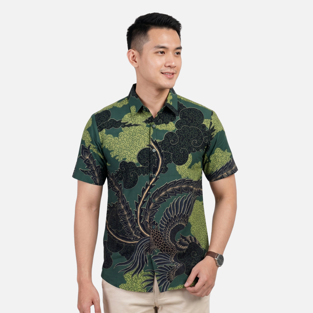 Odza Batik Couple Set Kemeja Pria Blouse Wanita Lengan Pendek Katun Premium Kondangan Modern Rasendiya Hijau