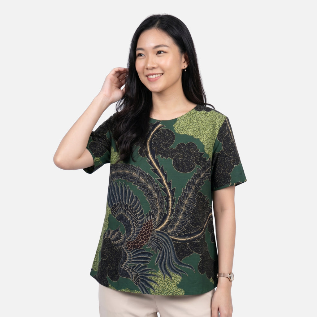 Odza Batik Couple Set Kemeja Pria Blouse Wanita Lengan Pendek Katun Premium Kondangan Modern Rasendiya Hijau