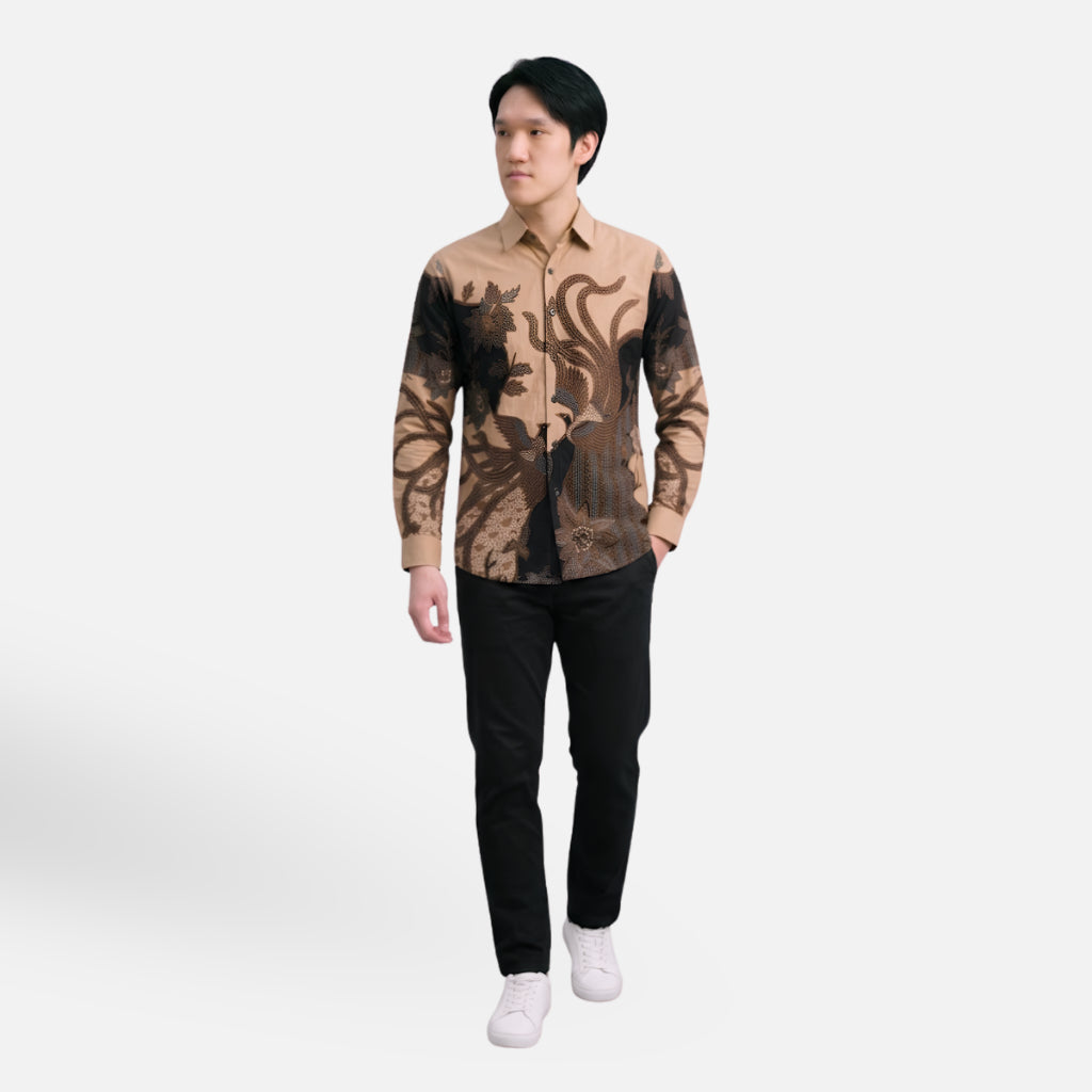 Odza Batik Couple Set Kemeja Pria Blouse Wanita Lengan Panjang 7/8 Slim Fit Katun Premium Seragam Keluarga Modern Aswana Cream