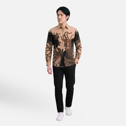 Odza Batik Couple Set Kemeja Pria Blouse Wanita Lengan Panjang 7/8 Slim Fit Katun Premium Seragam Keluarga Modern Aswana Cream