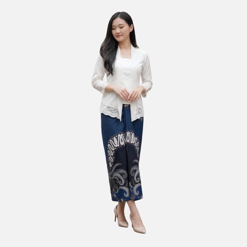 Odza Batik Couple Set Kemeja Pria Lengan Panjang Rok Lilit Wanita Katun Premium Kondangan Seragam Dutiara Biru