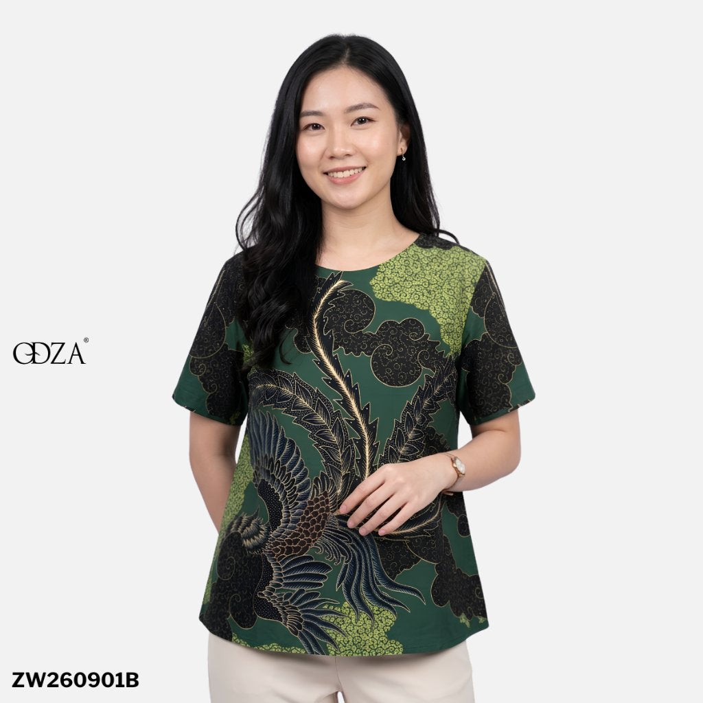 Odza Batik Couple Set Kemeja Pria Blouse Wanita Lengan Pendek Katun Premium Kondangan Modern Rasendiya Hijau