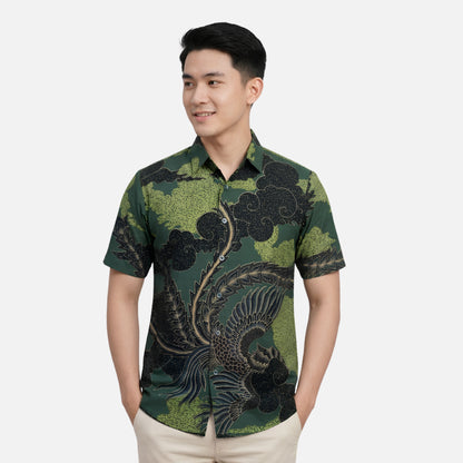 Odza Batik Couple Set Kemeja Pria Blouse Wanita Lengan Pendek Katun Premium Kondangan Modern Rasendiya Hijau