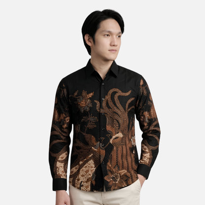Odza Batik Couple Set Kemeja Pria Blouse Wanita Lengan Panjang 7/8 Slim Fit Katun Premium Kondangan Modern Tsamara Hitam