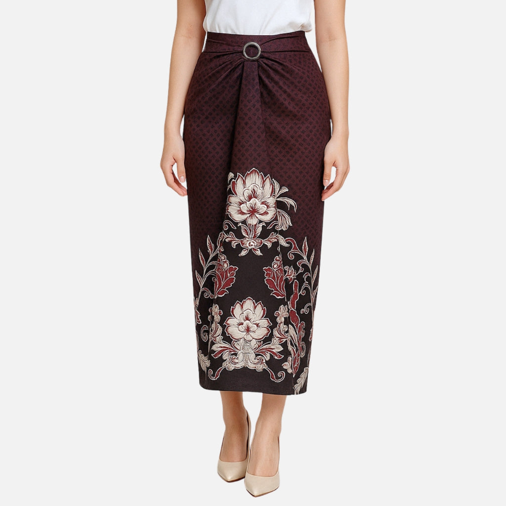 Set Kemeja Batik Couple Rok Lilit Kebaya Jumputan Pria Wanita Lengan Panjang Hitam Halmara