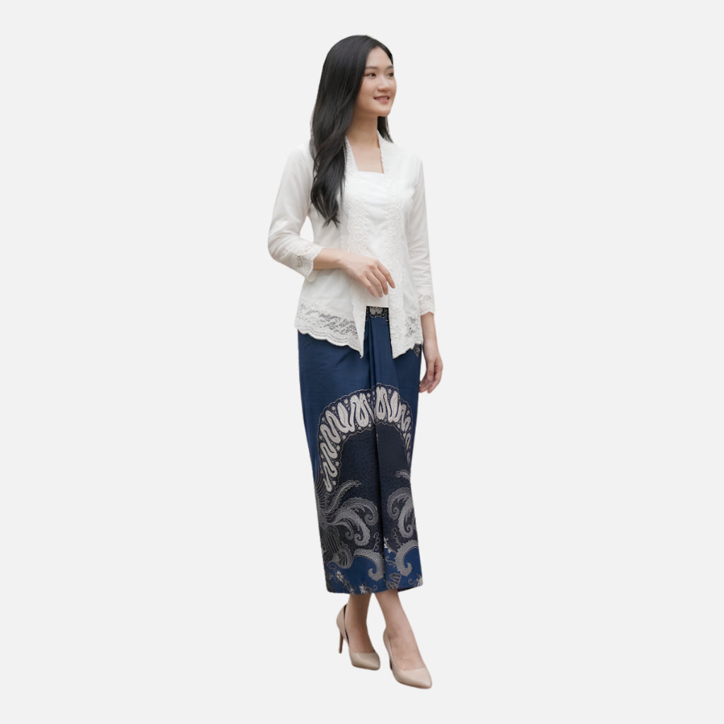 Odza Batik Couple Set Kemeja Pria Lengan Panjang Rok Lilit Wanita Katun Premium Kondangan Seragam Dutiara Biru