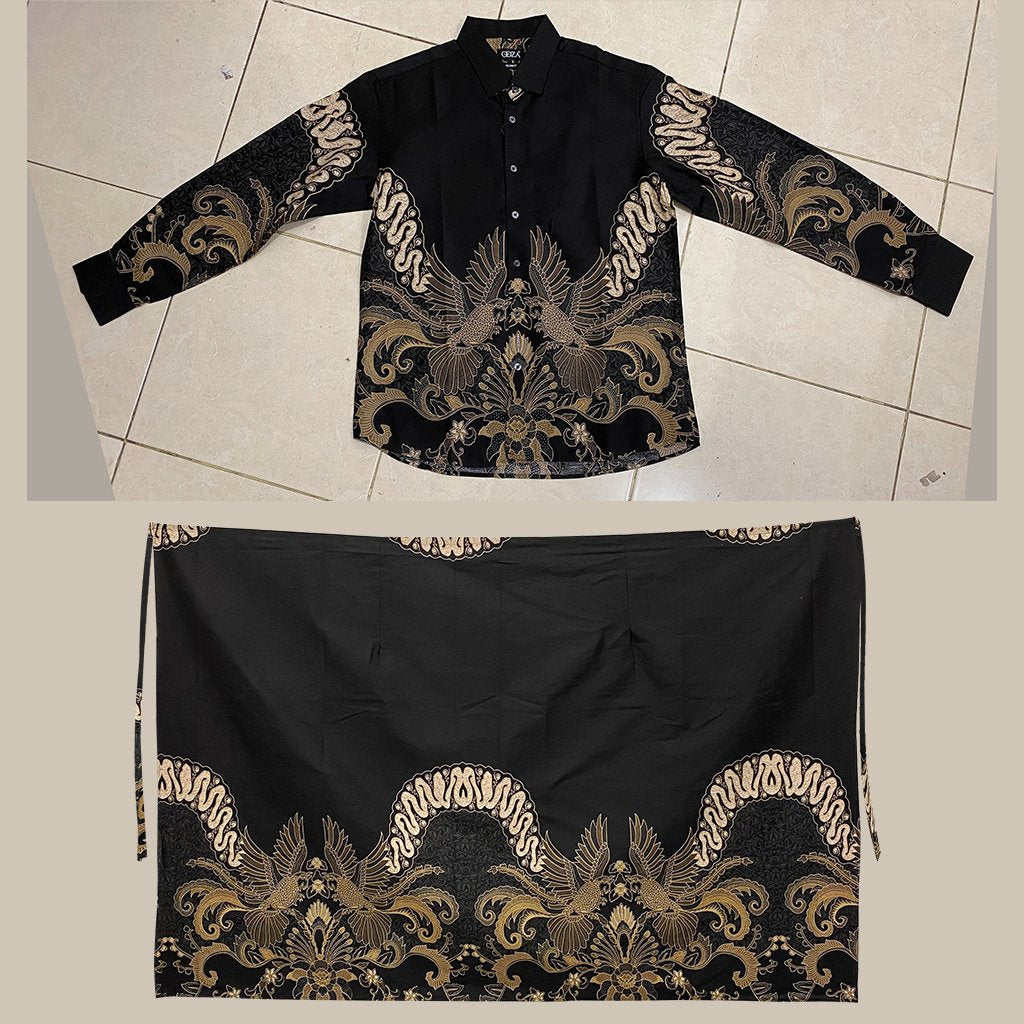 Odza Batik Couple Set Kemeja Pria Lengan Panjang Rok Lilit Wanita Katun Premium Kondangan Seragam Modern Renatisa Hitam