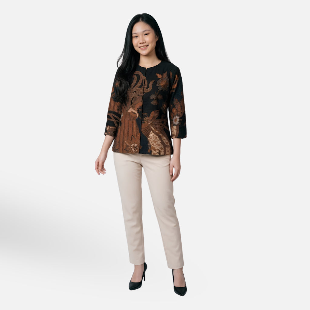 Odza Batik Couple Set Kemeja Pria Blouse Wanita Lengan Panjang 7/8 Slim Fit Katun Premium Kondangan Modern Tsamara Hitam
