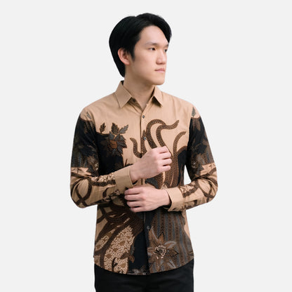 Odza Batik Couple Set Kemeja Pria Blouse Wanita Lengan Panjang 7/8 Slim Fit Katun Premium Seragam Keluarga Modern Aswana Cream