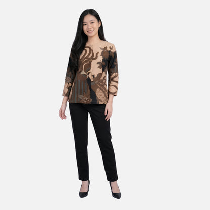 Odza Batik Couple Set Kemeja Pria Blouse Wanita Lengan Panjang 7/8 Slim Fit Katun Premium Seragam Keluarga Modern Aswana Cream