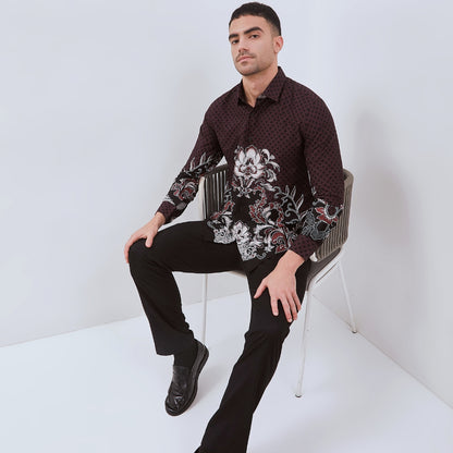 Set Kemeja Batik Couple Rok Lilit Kebaya Jumputan Pria Wanita Lengan Panjang Hitam Halmara