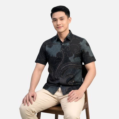 Odza Batik Couple Set Kemeja Pria Blouse Wanita Lengan Pendek Katun Premium Kondangan Modern Kivandra Hitam